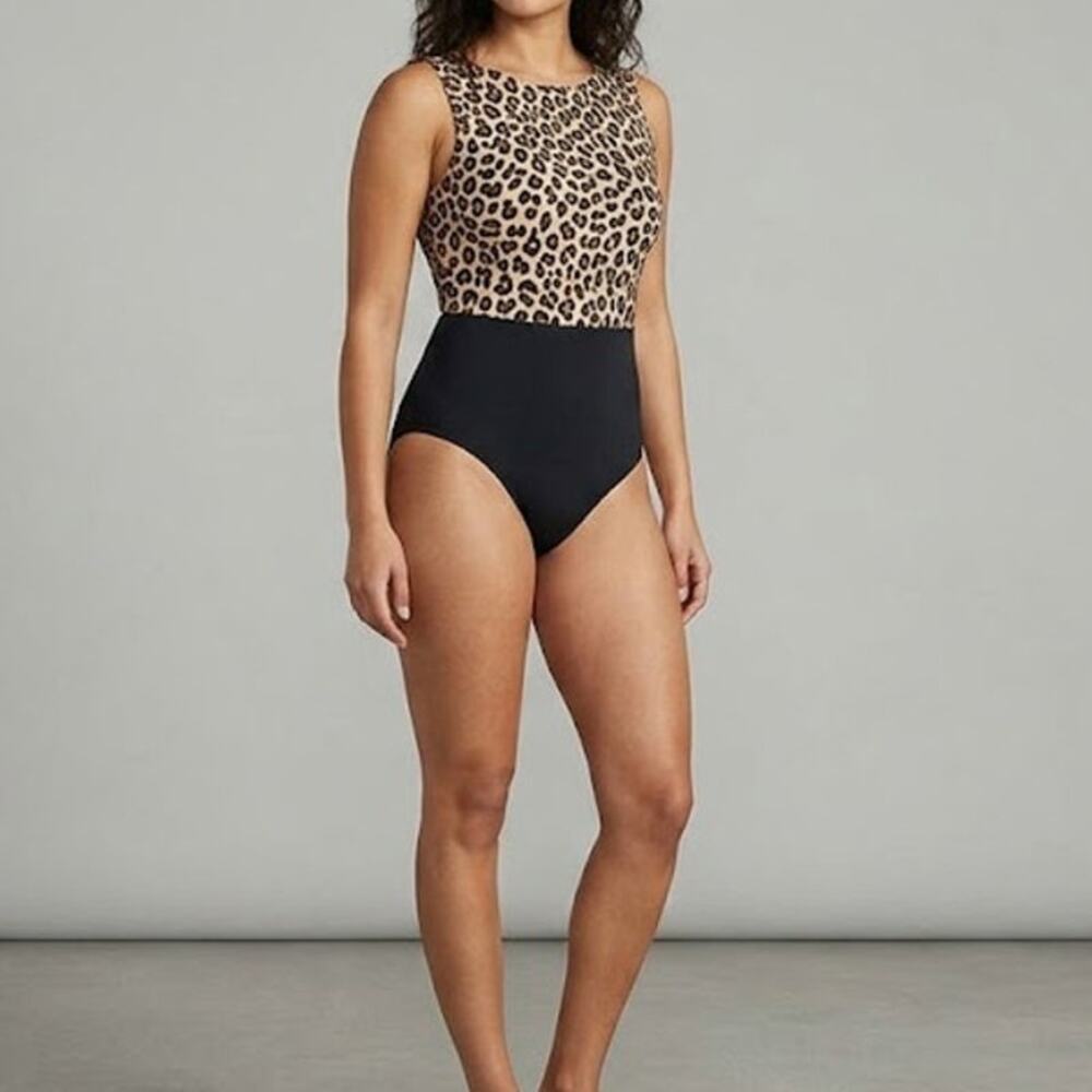 Summersalt The Surf One Piece Swimsuit 2 Leopard Print Black Zip Back Athleisure